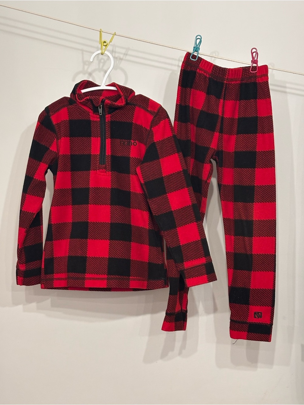 Kids Red Buffalo Plaid Fleece Warm Layer Set Size 5 Quarter Zip Pullover Pants